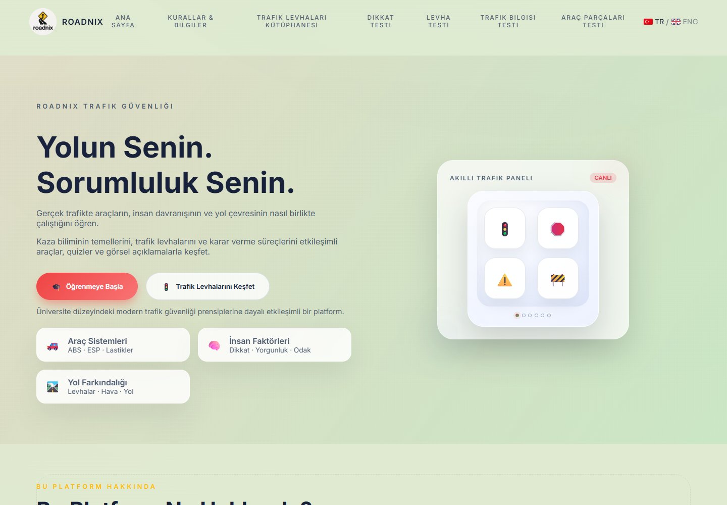 Roadnix trafik eğitimi ekranı